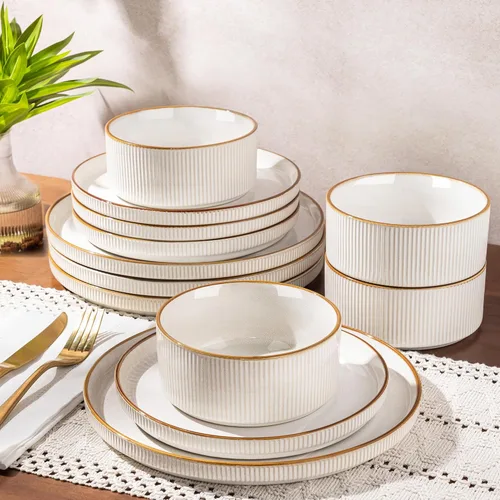 Vista 40 de GBHOME Stoneware Dinnerware Sets for 4, 12-Piece Plates and Bowls Set