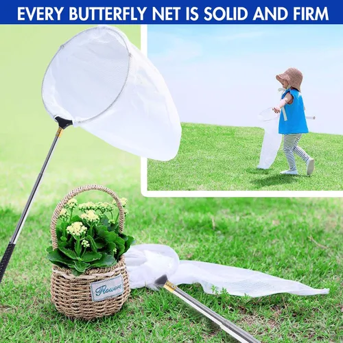 Vista 7 de Red telescópica de mariposa, pesca extensible de acero inoxidable, 15 a 70 pulgadas, redes de juguete para insectos para niños y familia (plateado)