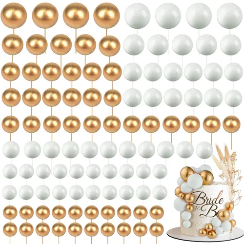 Vista 28 de 108 piezas de decoración de bolas para tartas, decoración de cupcakes, globos de espuma para tartas de bricolaje para bodas, aniversarios, blanco