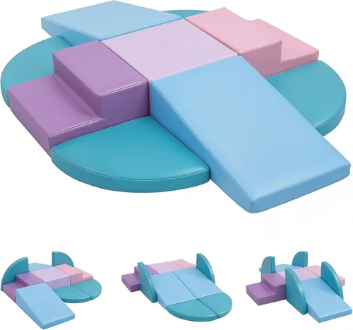Vista 10 de TODIBY Juego de 9 bloques de espuma para trepar: cuero PU suave - Bloques de actividad para gatear y trepar para bebés - Equipo de gimnasio