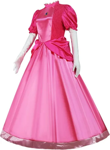 Vista 2 de Women's Halloween Princess Costume Adult Cosplay Super Bro Classic Party Fancy Dress With Crown Earrings Gloves