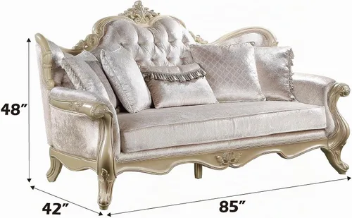 Vista 3 de Acme Libertee - Sofá tapizado con 5 almohadas en beige y champán