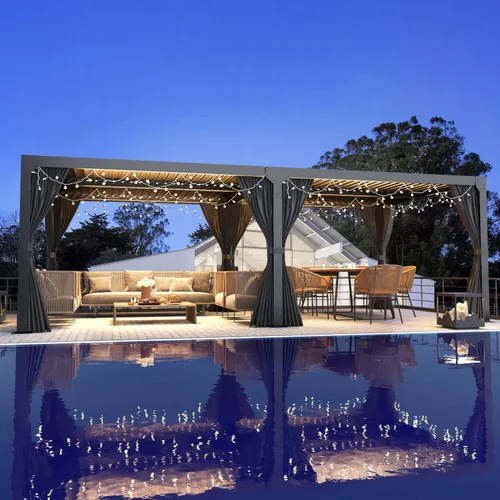 Vista 15 de MELLCOM Pérgola con Persianas – Pérgola de Aluminio de 10 x 10 pies con techo de persianas ajustables y cortinas y redes impermeables