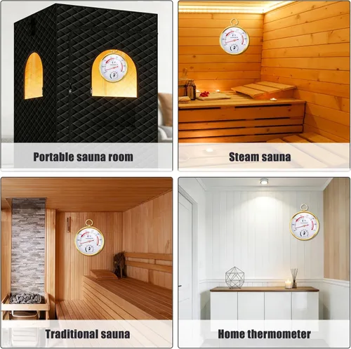 Vista 7 de Penitue Termómetro higrómetro de sauna, montado en la pared, medidor de temperatura y humedad 2 en 1 para sauna Fahrenheit, accesorios de sala