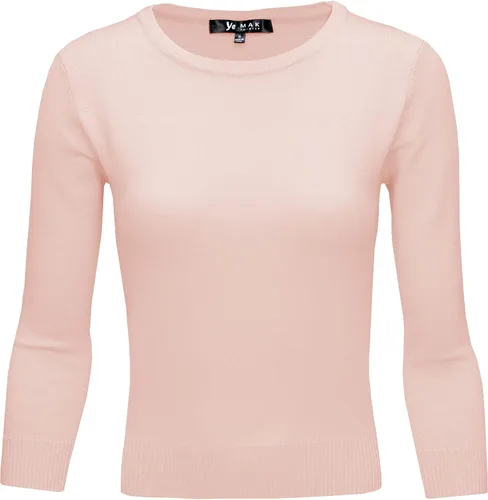 Vista 31 de YEMAK suéter de punto casual básico ligero con cuello redondo y manga 3/4 para mujer A.mk3636 - Negro