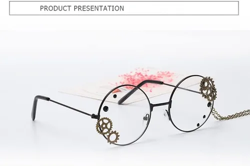Vista 3 de Gafas Kawaii con cadena, accesorios de cosplay punk para mujer, conjunto de lentes Lolita