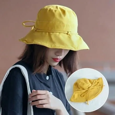 Vista 2 de Women's Linen Cotton Sun Hat Reversible Bucket Hat with Wide Fold-Up Brim and Chin Strap