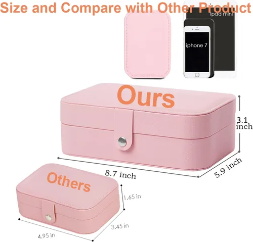 Vista 2 de XMJXBOX Caja organizadora de joyas de 3 capas de piel sintética para mujeres, niñas, estuche de almacenamiento impermeable para collares, anillos