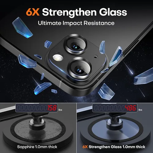 Vista 6 de Protector de lente de cámara para iPhone 15/iPhone 15 Plus/iPhone 14/iPhone 14 Plus, pantalla de cubierta de cámara de vidrio templado de aleación