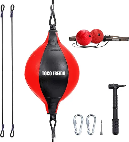 Vista 7 de TOCO FREIDO Bola de boxeo de doble extremo, bolsa de velocidad con niveles de dificultad Pelota refleja de boxeo con diadema, perfecta