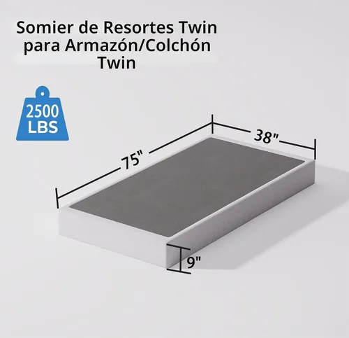 Vista 2 de Bedsnus juego de somier y funda de tamaño individual, base de resortes de metal de perfil alto de 9 pulgadas, base de colchón de estructura Blanco