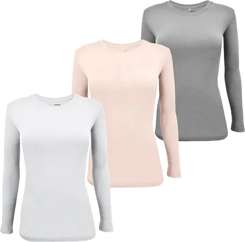 Vista 122 de Natural Uniforms Camiseta Under Scrub para mujer, cuello redondo, manga larga, paquete de 3, paquete múltiple de 3