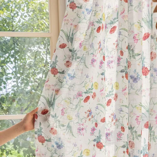 Vista 18 de SUOUO Cortinas blancas semitransparentes con hojas azules para dormitorio, comedor, sala de estar, lino texturizado de 84 pulgadas de largo