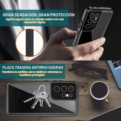 Vista 5 de ANTSHARE - Funda impermeable para Samsung Galaxy S21 Ultra, color negro y transparente Galaxy S21 Ultra Case with Screen Protector,360 Full Body