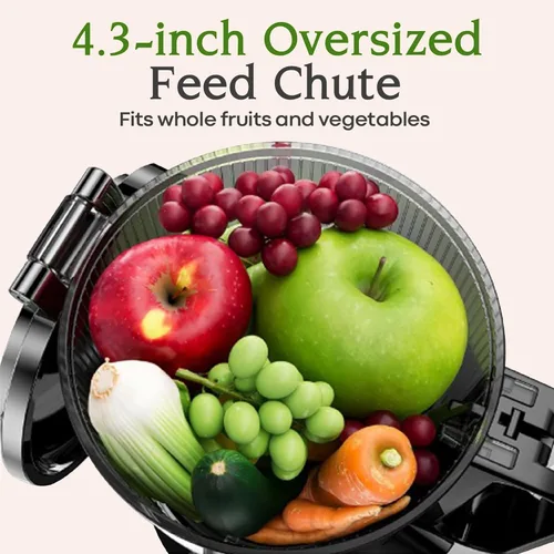 Vista 5 de Anybear Cold Press Juicer 200W Slow Juicer 4.3" Feed Chute & Juice Recipes Silver Slow Juicer Machine, For Whole Fruit/ Vegetable, Upgraded