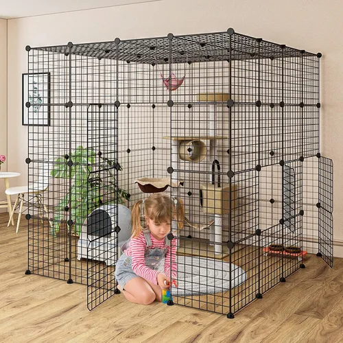 Vista 5 de Jaula grande para gatos, para interiores, desmontables, de alambre de metal, para bricolaje, corral de juegos, jaula para gatitos, lugar