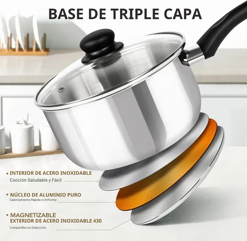 Vista 2 de MICHELANGELO Juego de cacerolas de acero inoxidable, 6 piezas, 1QT 2QT 3QT