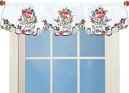 Vista 18 de Cenefa de Cortina de Ventana de Cocina con Bolsillo para Barra Bordada de Bastón de Caramelo de Navidad y Fiestas A 58 × L 14 Pulgadas