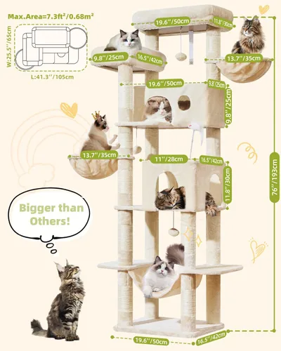Vista 2 de Taoqimiao Torre de árbol para gatos, árbol resistente de 76 pulgadas para gatos de interior, torre grande para gatos adultos con postes rascadores