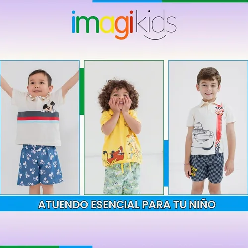 Vista 2 de Disney Conjunto de camisa polo y pantalones cortos de El Rey León Mickey Mouse Cars, de niño pequeño a niño grande Blanco / Azul