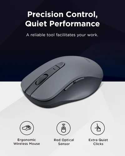 Vista 14 de Lenovo WL310 Ratón silencioso Bluetooth, ergonómico, DPI ajustable, clics silenciosos, Bluetooth 5.0, portátil para Windows, Mac y Chromebook, gris