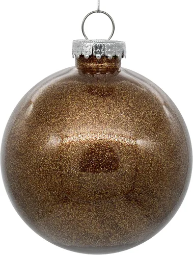 Vista 19 de Vickerman Adorno navideño de bola transparente de 3 pulgadas con interior de purpurina dorada antigua. Oro envejecido