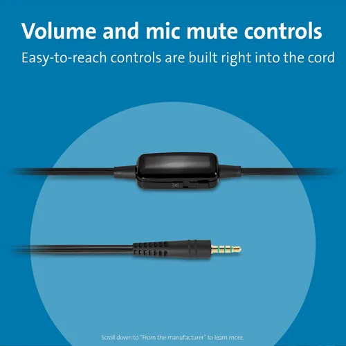 Vista 5 de Kensington Auriculares de alta fidelidad de 0.138 in con micrófono y botón de control de volumen (K33597WW)