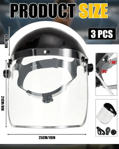 Vista 3 de Copkim Paquete de 3 Protectores Faciales Super Seguros para Rectificado. Protector Facial Transparente para Rectificado y Corte. Resistente a