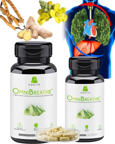 Vista 5 de OmniBreathe Suplemento de desintoxicación pulmonar y apoyo respiratorio Hoja de gordolobo, cordyceps, NAC y vitaminas para una respiración clara