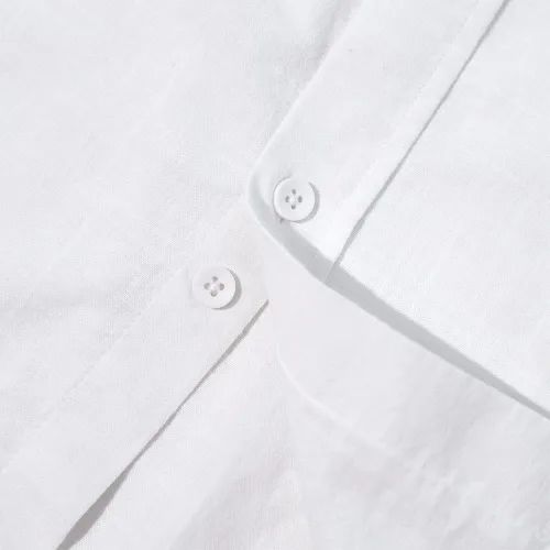 Vista 5 de JEKAOYI Camisas de lino con botones para hombre, estilo casual, manga larga, ajuste regular, de algodón, con bolsillo