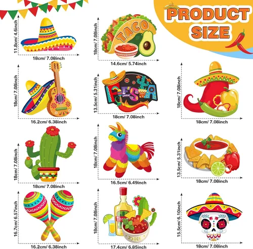 Vista 2 de 51 piezas de decoración de remolinos colgantes para fiesta mexicana, fiesta mexicana, suministros de fiesta del Cinco de Mayo, Taco Twosday Bout a