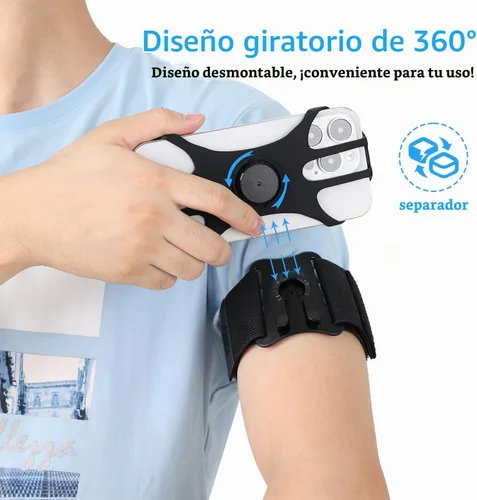 Vista 8 de Brazalete de soporte para teléfono a prueba de sudor, rotación de 360°, banda universal para correr iPhone 17 16 15 14 13 12 11 Pro Max Samsung