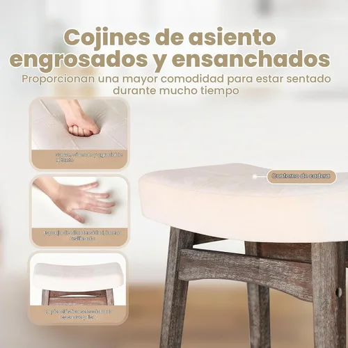 Vista 8 de Juego de 2 taburetes de bar PHI VILLA estilo granja - Taburetes de madera con asiento de sillín tapizado, taburetes de 24 pulgadas para juego de 2