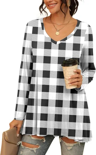 Vista 48 de AWULIFFAN Blusa tipo túnica holgada de manga larga con cuello redondo para mujer