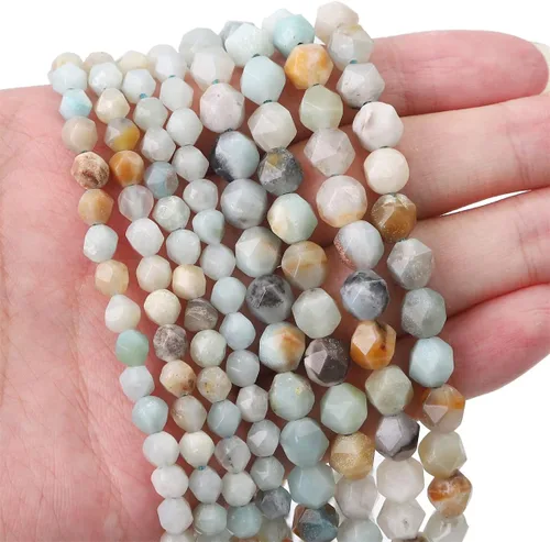 Vista 6 de BEADIA Cuentas redondas de facetas de piedra natural de amazonita de 6 mm para hacer joyas, tira de 36 cm