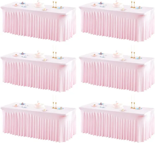 Vista 31 de Paquete de 2 manteles color azul bebé para mesa rectangular de 4 pies, manteles de elastano elásticos de 4 pies, falda blanca rectangular para baby