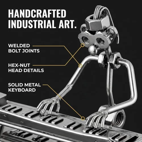 Vista 4 de Broadway - Figura de cantante con teclado de regalo, figura de metal para piano Estatua de metal plateado de 6 pulgadas para músico - Decoración