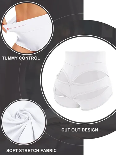 Vista 4 de Pantalones cortos de yoga recortados para levantamiento de glúteos, pantalones cortos de cintura alta para entrenamiento, gimnasio, pantalones