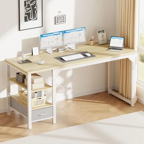 Vista 39 de Mericonia Escritorio de computadora, escritorio de juegos para espacios pequeños, mesa moderna de estilo simple para oficina en casa, mesa de Negro