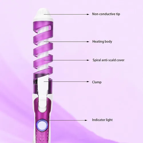 Vista 4 de Varita rizadora eléctrica para cabello - Varita espiral profesional para cabello ondulado - EE. UU