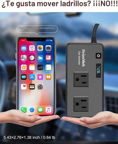 Vista 5 de DrimMek Inversor de Corriente para Automóvil de 200W, Salida de Adaptador de Enchufe de Automóvil Inversor DC 12V a 110V AC Encendedor