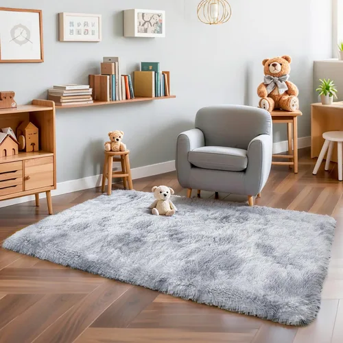 Vista 80 de KICHOWUA - Tapete grueso y esponjoso de 3 x 5 pies, color negro, ultrasuave, lavable, antideslizante, acogedor y peludo, para sala, dormitorio