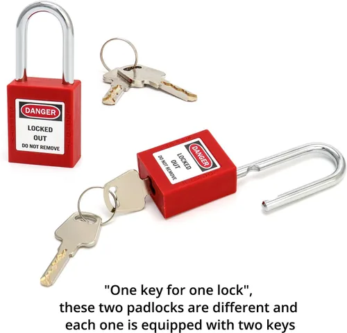 Vista 4 de QWORK Candado de seguridad con etiquetado rojo, 2 candados con 4 llaves