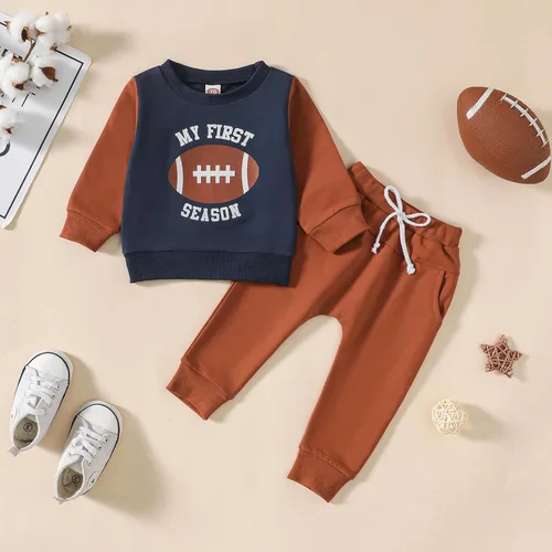 Vista 3 de Traje de fútbol para bebé, niño, día de partido, camisas de cuello redondo, sudadera con pantalones acampanados, ropa de fútbol americano de otoño