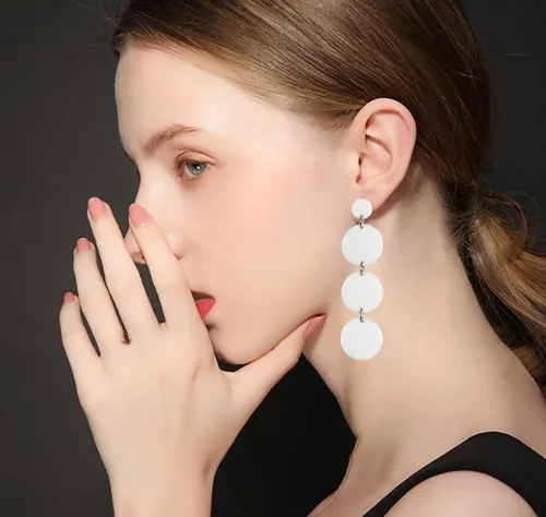 Vista 3 de Aretes colgantes redondos de neón de los años 80, aretes colgantes de disco circular de acrílico para mujer