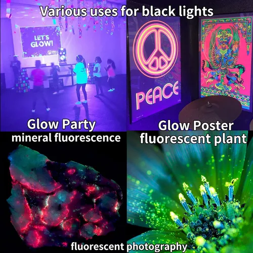 Vista 5 de Luz de inundación de luces negras de 60 W, luz negra con enchufe e interruptor para fiesta brillante, gran espacio, luces LED negras impermeables