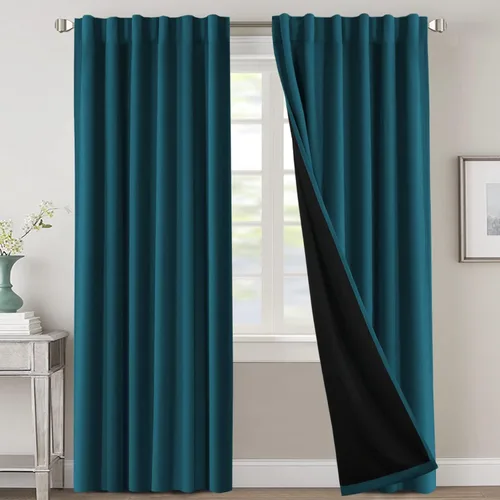 Vista 62 de H.VERSAILTEX Cortinas 100% opacas para dormitorio con forro negro, cortinas de oscurecimiento de habitación completa, con aislamiento térmico