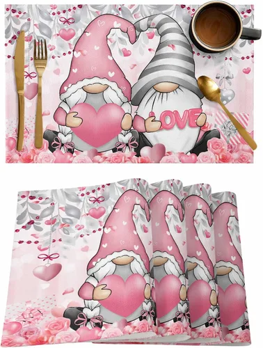 Vista 27 de Juego de 1 mantel individual gris de Navidad, manteles individuales de enanos de invierno y cardenales antideslizantes, manteles individuales