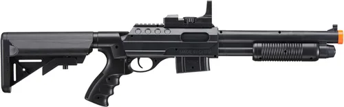 Vista 3 de M0581 Bomba de acción de Airsoft escopeta con alcance, luz y construcción duradera de ABS con grúa