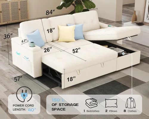 Vista 7 de PaPaJet Sofá cama de 84 pulgadas, sofá cama con almacenamiento, sofá